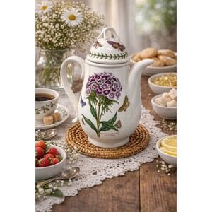 Vtg Portmeirion Botanic Garden Coffee Pot Sweet William Dianthus England